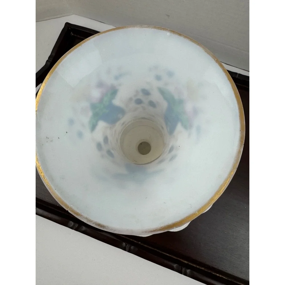 Antique 19thC Bohemian French Opaline Milk Glass Footed Vase Hand Painted Floral